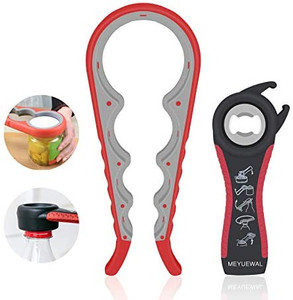 lot 5673 image: 5-in-1 Can Opener, Multi-Function Bottle Opener Kit with Silicone Handle, Easy to Use for Children, Elderly, and Arthritis People (Apple Red)