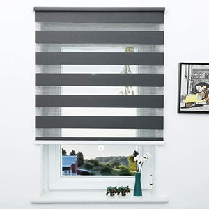 lot 5691 image: Cordless Zebra Roller Shade Window Blinds and Shade, Grey, 34(W) x72(H)
