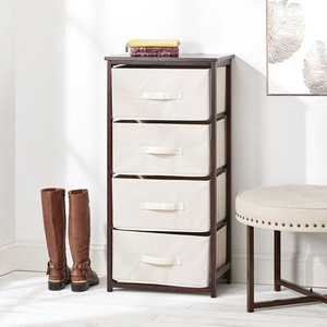 lot 5698 image: CustomDesign Vertical Dresser Storage Tower - Sturdy Bamboo Frame, Easy Pull Fabric Bins - Organizer Unit for Bedroom, Hallway, Entryway, Closets - 4 Drawers - CreamEspresso Brown