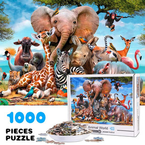 lot 5707 image: Jigsaw Puzzles for Adults Kids, 1000 Pieces Animal World Puzzles with Poster, Grown up Puzzles Educational Games Toys Gift