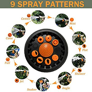 lot 5720 image: Praswii Garden Hose Nozzle, High Pressure Water Hose Nozzle Sprayer, Anti-Leak & Heavy-Duty Metal Spray Nozzle with 9 Adjustable Patterns for Watering Plants & Lawn, Car Washing, Patio, Dog & More