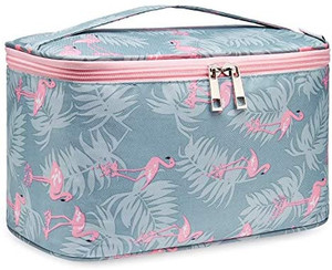 lot 5730 image: Travel Makeup Bag Large Cosmetic Bag Makeup Case Organizer for Women and Girls large flamingo. product may differ from stock photo.
