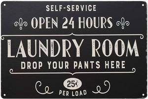 lot 5742 image: Laundry Room Sign-Open 24 Hours Laundry Room Retro Metal Sign Bathroom Laundry Room Decoration Sign 8x12inches. product may differ from stock photo.