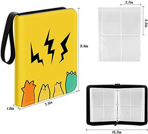 lot 5775 image: Geecow 4-Pocket Binder Compatible with Pokemon Cards, Portable Storage Case with Removable Sheets Holds Up to 400 Cards-Toys Gifts for 3-8 Year Old Boys Girls yellow