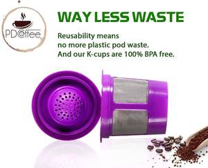 lot 5776 image: Reusable Filter Cups For Keurig 2.0 & 1.0 Brewers Universal Fit For Easy To Use Refillable Single Cup Coffee Filters (4-Pack ) - Fits Most Keurig K-Cup Brewers black and purple
