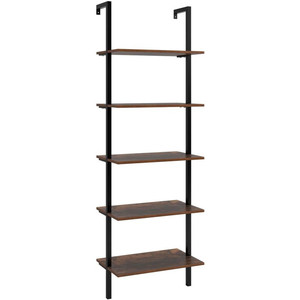 lot 5778 image: Homfa Industrial Bookshelf, 5 Tier Ladder Shelf Against Wall, Dispaly Shelf, Storage Organizer Unit, Wood Look Accent Furniture with Metal Frame for Home Office Living Room, Vintage Finish