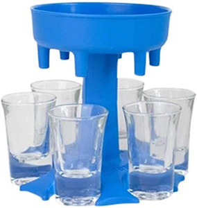 lot 6009 image: 6 Shot Glass Dispenser and Holder, Filling Liquid Dispenser with 6 1.2oz Acrylic Cups for Bar, Wine, Cocktail and Whiskey Dispenser