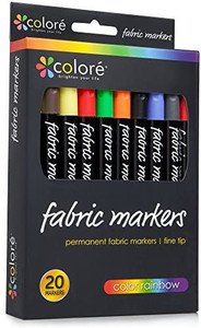 lot 6014 image: Colore Premium Brand Fabric Markers - 20 Fine Colored Permanent Markers with Rich Pigments for Graffiti - Child Safe and Non-Toxic - For writing on bags, shoes, T-shirts and other fabric paint materials