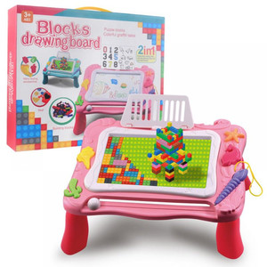 lot 6041 image: Kids Activity Table Set-2 in 1 Magnetic Drawing Board and Building Brick Table��Magnetic Colorful Writing Sketch Board Toys for 3 4 5 Year Old