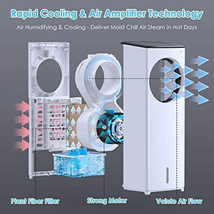 lot 6045 image: Evaporative Air Cooler, 3-IN-1 Portable Air Conditioner Personal Bladeless Tower FanAC Cooling & Humidification, 3 Wind Speeds, 3 Modes, 40° Oscillation,4-8H Timer Air Cooler For Room Home Office