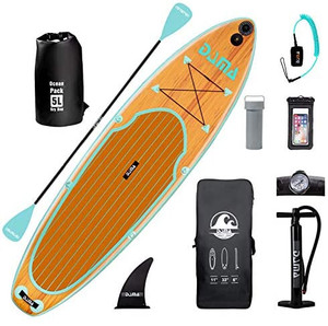lot 6048 image: DAMA 106Inflatable Stand Up Paddle Board, Yoga Board, Camera Seat, Floating Paddle, Hand Pump, Board Carrier, Waterproof Bag, Drop Stitch, Traveling Board for Surfing