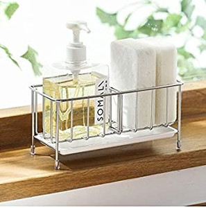 lot 6053 image: Sponge Holder, Stainless Steel Sink Caddy Sink Tray Drying Rack Soap Scrubber Brush Organizer, Silver