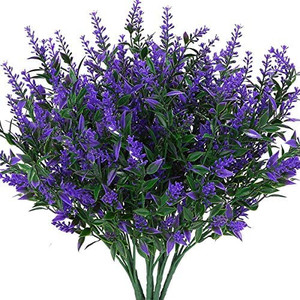 lot 6055 image: Artificial Lavender Outdoor Plants UV Resistant Fake Flowers Purple Faux Lavender Plastic Greenery Stems Decor for Front Porch Planters Decoration