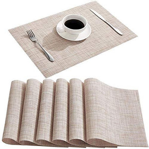 lot 6081 image: DOLOPL Placemats Placemat Dinner Mats Set of 6 Beige Table Mats 100% Waterproof Easy to Clean Wipeable Washable Modern Outdoor Placemats for Dining Kitchen Spring Summer Easter Decor