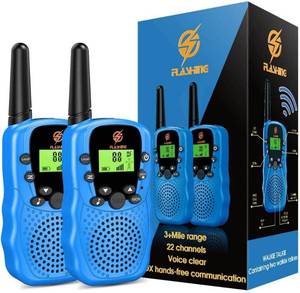 lot 6857 image: Flashing Blue Walkie Talkie 2 Way Radio Set NEW IN BOX 3 Mile Range