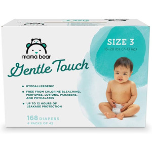 lot 6900 image: Amazon Brand - Mama Bear Gentle Touch Diapers, Hypoallergenic, Size 3, 168 Count (4 packs of 42)