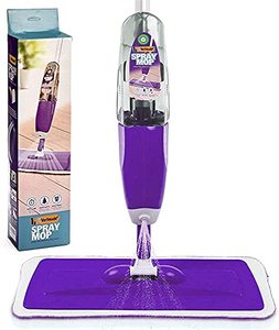 lot 6920 image: Vorfreude Floor Mop with Integrated Spray, Refillable 700ml Capacity Bottle and Reusable Microfiber Pad (Purple)