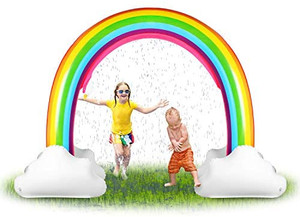 lot 6927 image: HAPAH Inflatable Rainbow Sprinkler Backyard Games Summer Outside Water Toy, Yard Fun for Kids with Over 6 Feet Long Giant Sprinkler