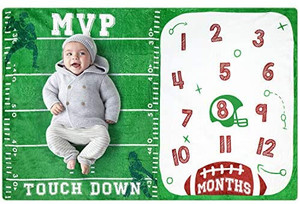 lot 6944 image: Baby Monthly Milestone Blanket Football Sports Blankets for Toddler Photography Background Prop Soft Plush Fleece