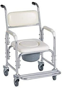 lot 6990 image: HEALTHLINE Shower Bedside Commode Chair Padded Seat With Wheels by Healthline, Medical Commode Toilet Rolling Shower Chair With Casters (4 Wheels Brakes), Commode Padded Backrest and Seat