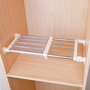 lot 7021 image: Hershii Closet Tension Shelf & Rod Expandable Metal Storage Rack Adjustable Organizer DIY Divider Separator for Cabinet Wardrobe Cupboard Kitchen Bathroom��15.74-23.62inches