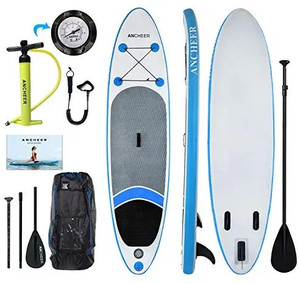 lot 7031 image: ANCHEER Inflatable Stand Up Paddle Board 10 with Non-Slip Deck, iSUP Boards wComplete KIT, Adjustable Paddle, Leash, Fin, Hand Pump and Backpack,Youth & Adult