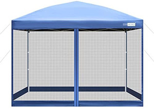 lot 7049 image: VIVOHOME 210D Oxford Outdoor Easy Pop Up Canopy Screen Party Tent with Mesh Side Walls 8 x 8 FT, Blue