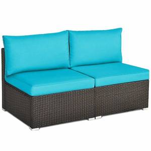 lot 7055 image: Patio Rattan Armless Sofa with Cushion - 2 Piece Set Black 23