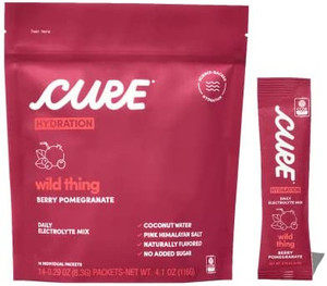 lot 7059 image: Cure Hydration Mix  Organic Electrolyte Powder  Gluten-Free  Vegan  Non-GMO  Paleo Friendly  Made with Coconut Water  Pouch of 14 Packets - Berry Pomegranate Flavor