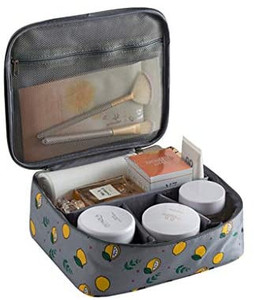 lot 7089 image: Portable Travel Toiletry Bag Makeup Cosmetic Bag Organizer Multifunction Case for Women Girls - Lemon Print Grey