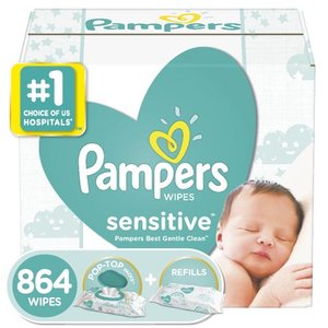 lot 9605 image: Pampers Baby Wipes Sensitive Perfume Free, 12X Combo Pack, 864 CT