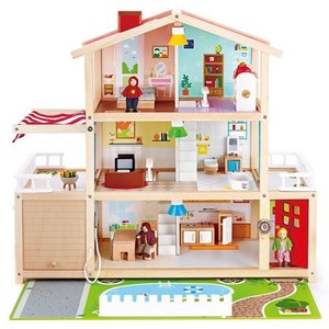 lot 9618 image: Hape Wooden 10 Room Family Play Mansion Dollhouse W Accessories for Ages 3 & up
