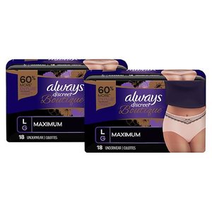 lot 9631 image: Always Discreet Boutique, Incontinence & Postpartum Underwear for Women, Maximum Protection, Peach, Large, 36 Count