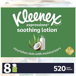 lot 9649 image: Kleenex Soothing Lotion Facial Tissues with Coconut Oil, Aloe & Vitamin E, 8 65