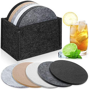 lot 9720 image: 12 Pieces Absorbent Felt Coasters Round Felt Cup Mats 3.9 Inch Multipurpose Drink Coaster Set with PVC Anti Slip Dot Backing for Home Office and Kitchen 4 Colors