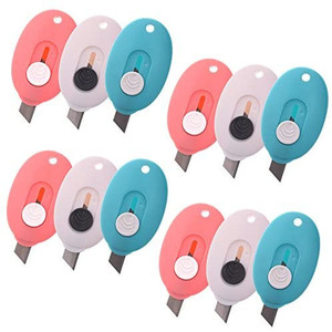 lot 9750 image: COSMOS Pack of 12 Mini Retractable Utility Knife Box Cutter Letter Opener, Random Color