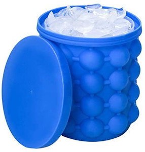 lot 9753 image: Hand-Mart Ice Cube Mold Ice Trays, Large Silicone Ice Bucket, (2 in 1) Ice Cube Maker, Round,Portable - Dark blue