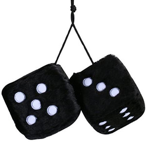 lot 9765 image: MRCARTOOL 3 inch Pair of Retro Square Mirror Hanging Dice Couple Fuzzy Plush Dice with Dots for Car Interior Ornament Decoration - Black
