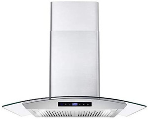 lot 9796 image: Wall Mount Range Hood 3 Speed Fan,Tempered Glass,Stainless Steel, 30 inches
