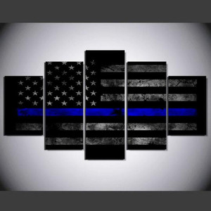 lot 9832 image: USA Thin Blue Line Flag 5 Panels Wood N Canvas Wall Art Paintings