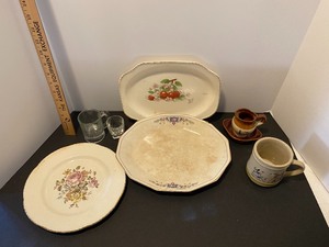 lot 136 image: Vintage glass plates-see pictures for maker