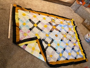 lot 174 image: 64x76 yellow and black quilt top only
