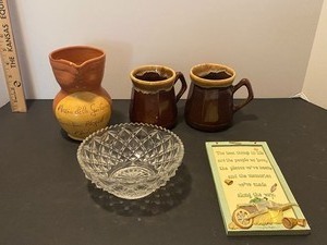 lot 183 image: Home decor, coffee cups, glass dish, wall art