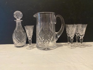 lot 197 image: Cut glassware, decanter, pitcher, glasses