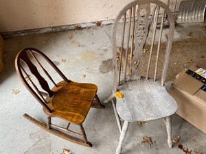 lot 229 image: Childs rocking chair, old wood chair for project