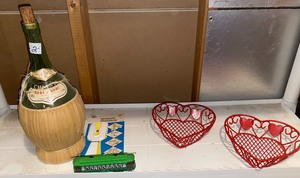 lot 313 image: Old bottle, scissor sharpener, heart baskets, Desire street car