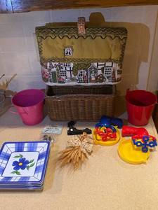 lot 218 image: Basket, planters, plates
