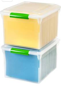 lot 17104 image: IRIS USA Letter & Legal Size Plastic Storage Bin Tote Organizing File Box with Durable and Secure Latching Buckle Lid, Stackable and Nestable, 2 Pack With Bonus 2 Lids and 4 Handles