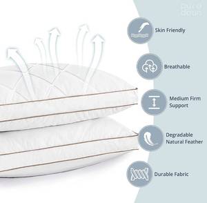 lot 17151 image: puredown Goose Down Feather Sleeping 100% Cotton Pillow Cover Down proof, StandardQueen, Gusseted, Set of 2.