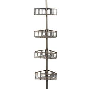 lot 17152 image: Zenna Home Satin Nickel Finish Corner Tension Pole Tub & Shower Caddy, Grey